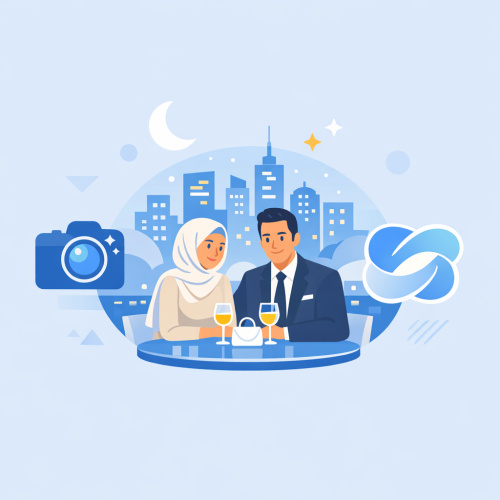 إنشاء صورة رومانسية سينمائية لزوجين في مطعم فاخر باستخدام Gemini